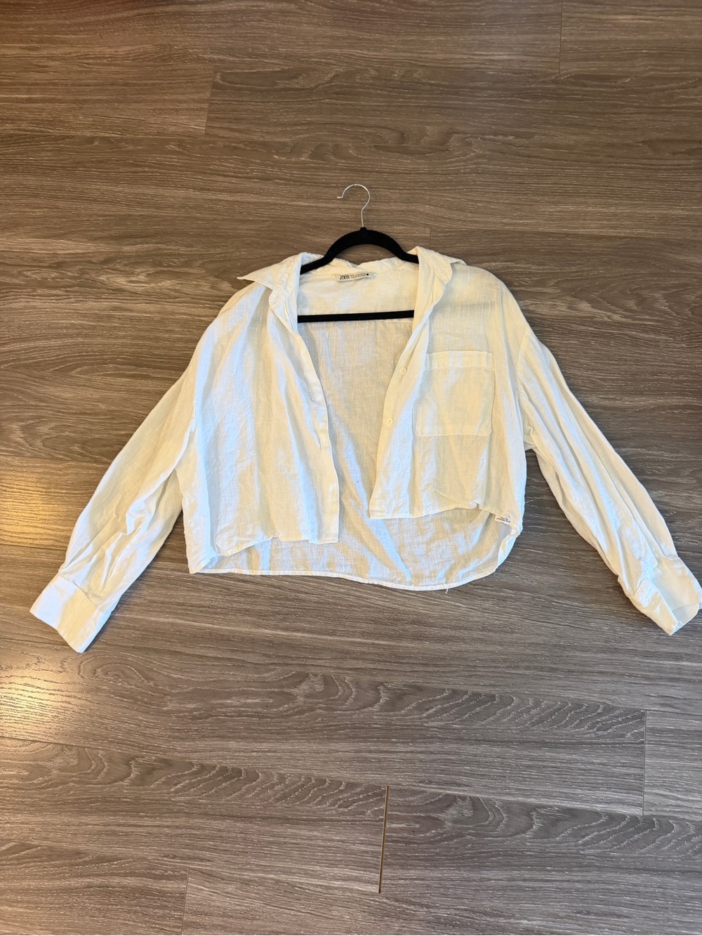 Zara White Cropped Button-Up Linen Shirt